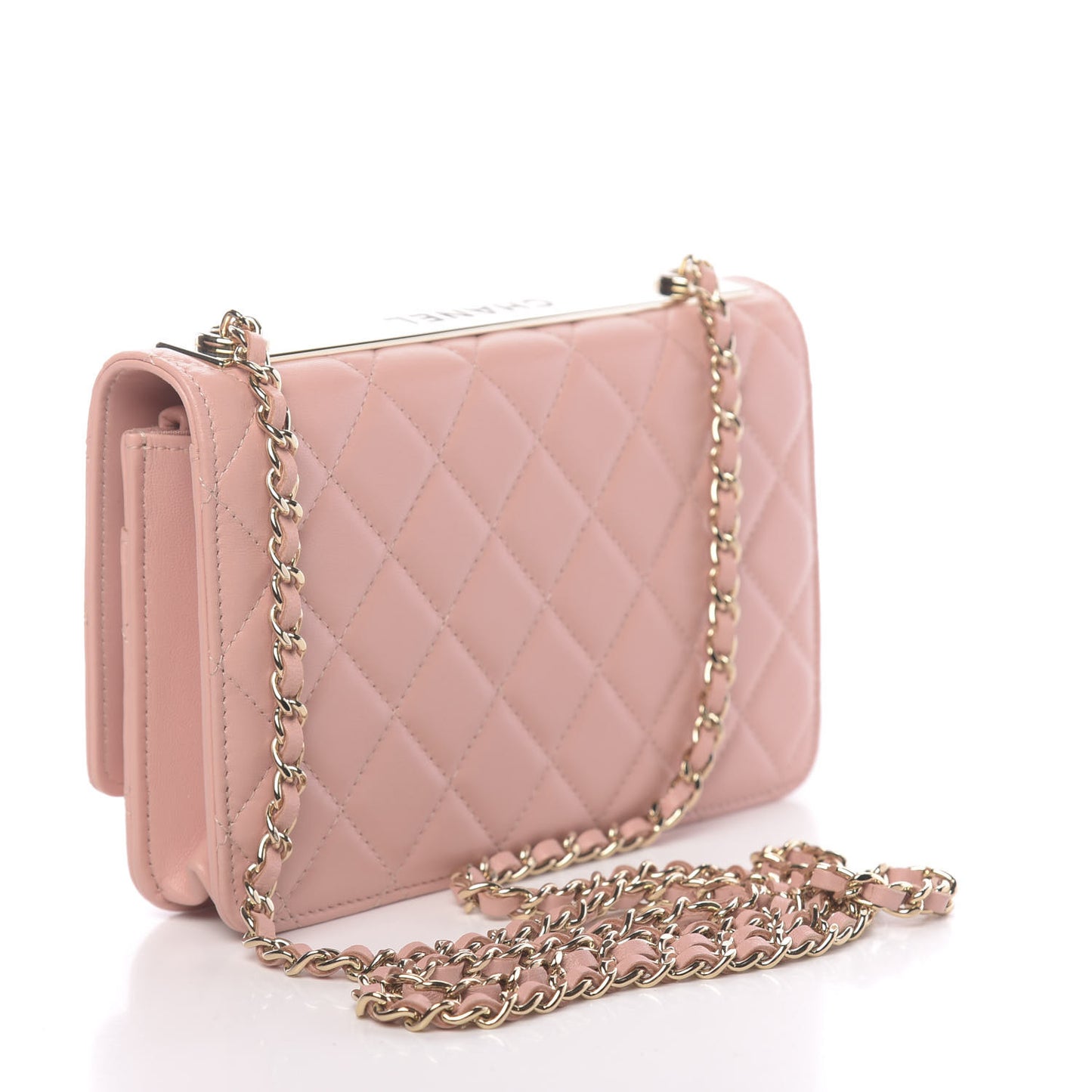 Lambskin Quilted Trendy CC Wallet On Chain WOC Pink