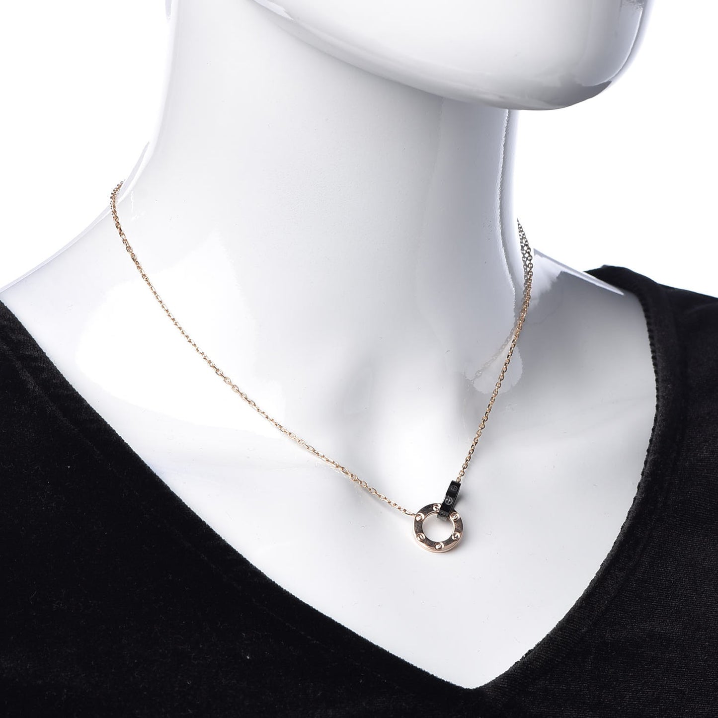 18K Pink Gold Black Ceramic Diamond Interlocking LOVE Necklace