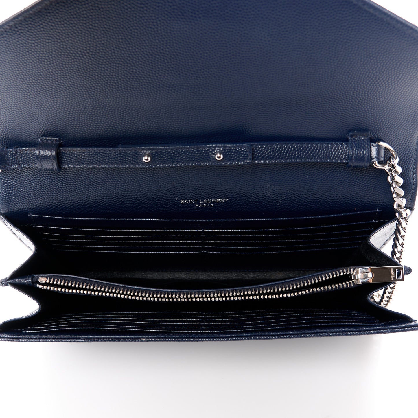 Grain De Poudre Matelasse Chevron Monogram Chain Wallet Blue Sapphire