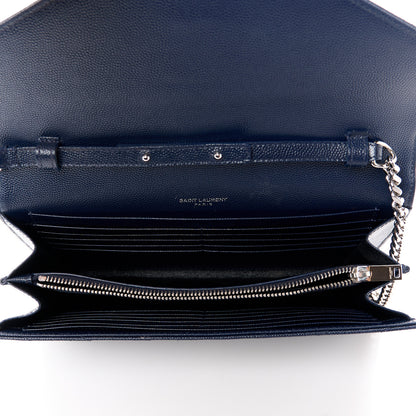 Saint Laurent Grain De Poudre Matelasse Chevron Monogram Chain Wallet Blue Sapphire 5 of 12