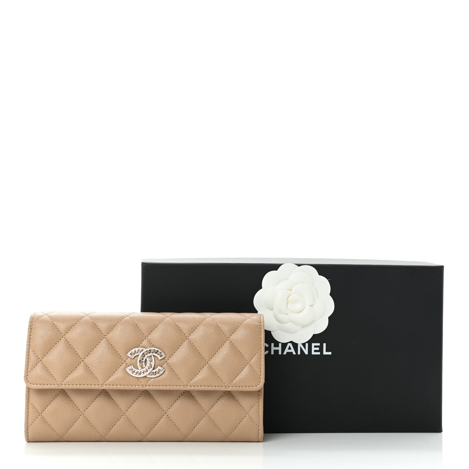 Chanel Caviar Quilted Crystal CC Large Gusset Flap Wallet Beige 12 of 12