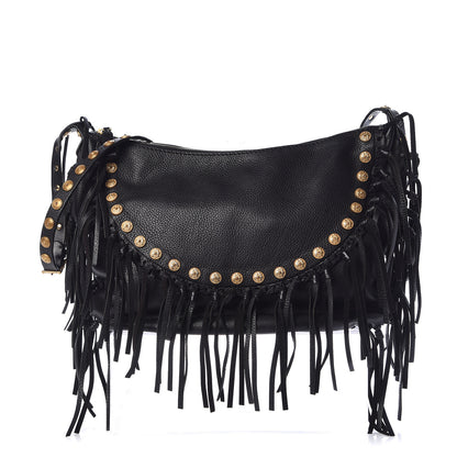 Valentino Garavani Grained Calfskin C-Rockee Fringe Hobo Black 1 of 19