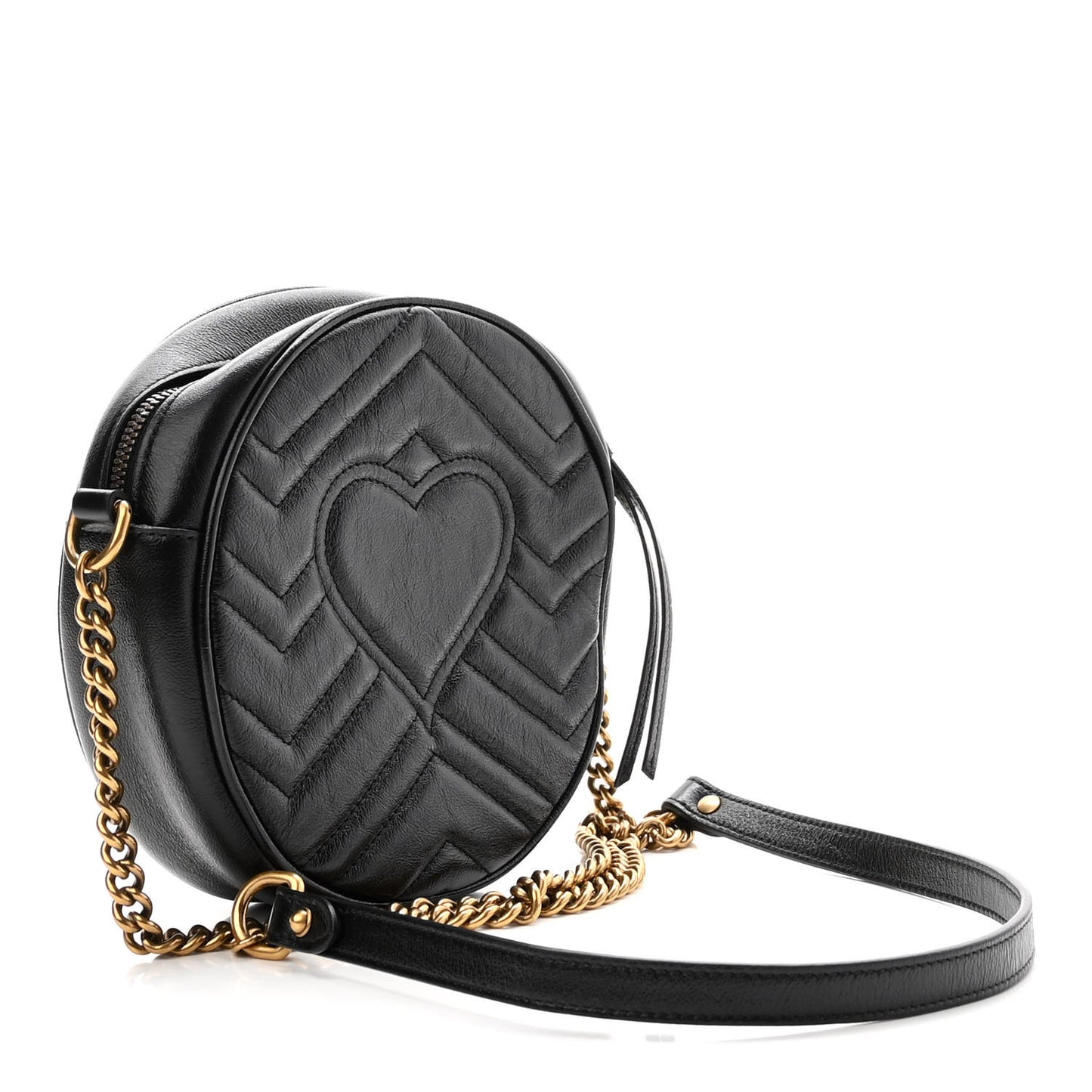Azalea Calfskin Matelasse Heart Mini GG Marmont Round Shoulder Bag Black