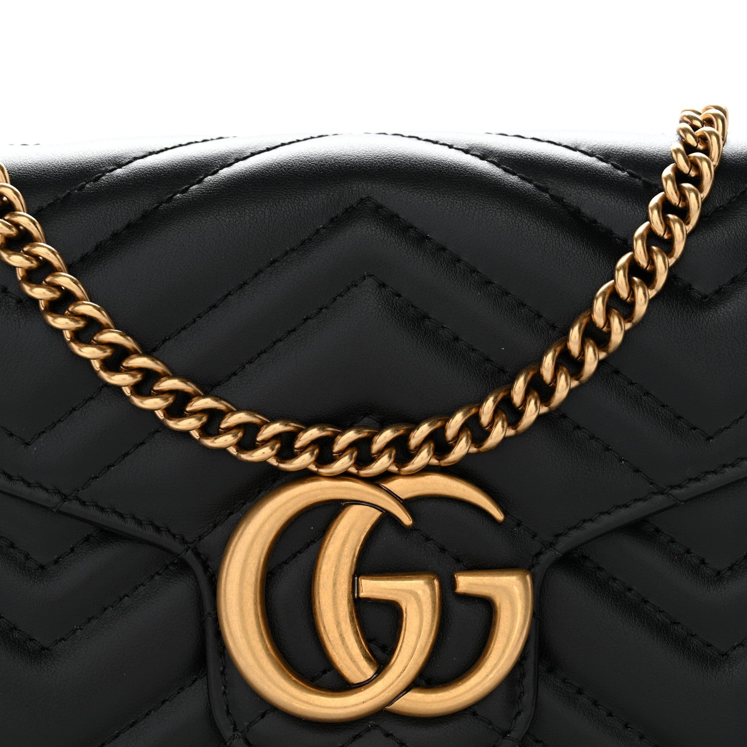 Gucci Calfskin Matelasse GG Marmont Chain Wallet Black 8 of 11
