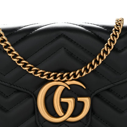 Gucci Calfskin Matelasse GG Marmont Chain Wallet Black 8 of 11