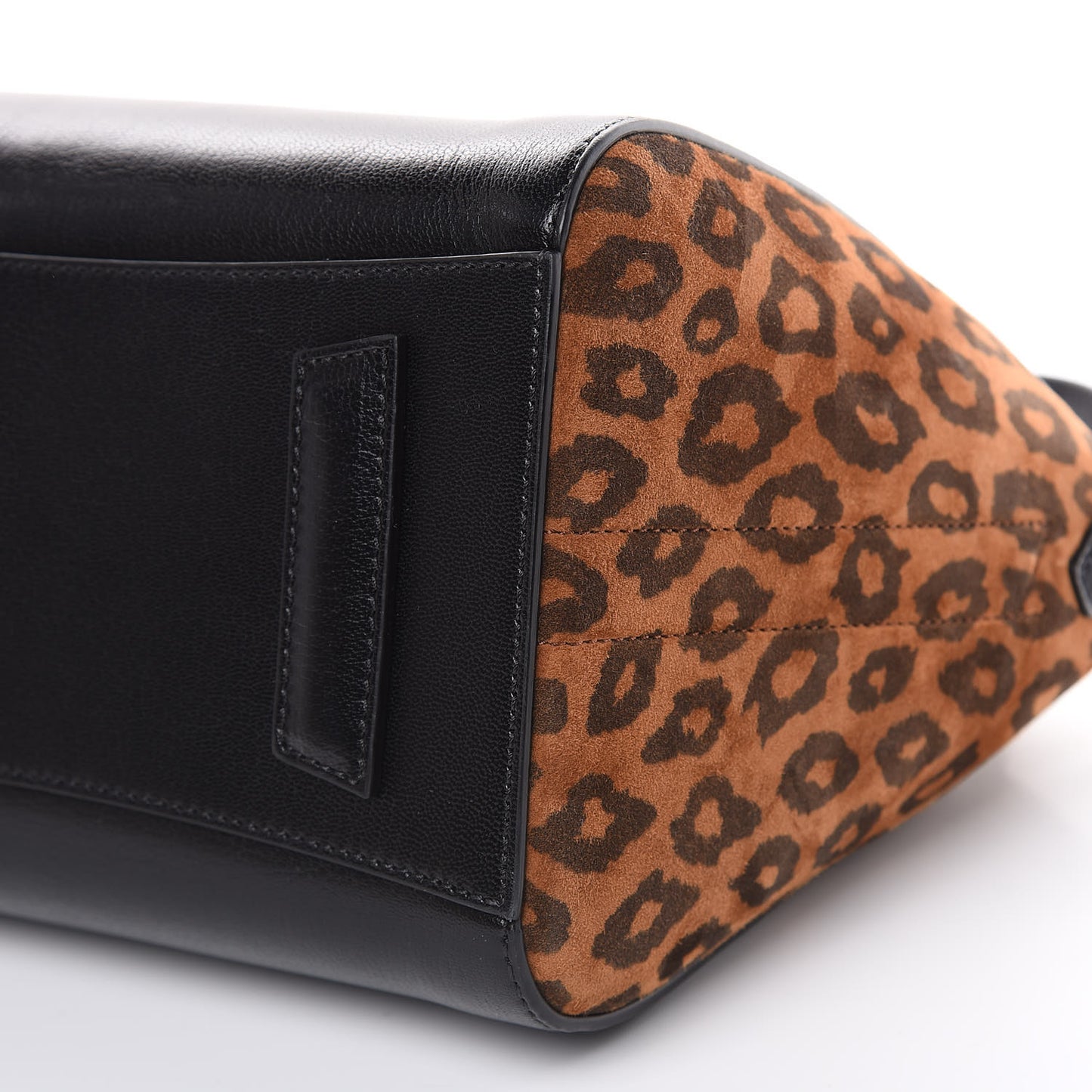 Goatskin Suede Leopard Print Small Antigona Black Chestnut