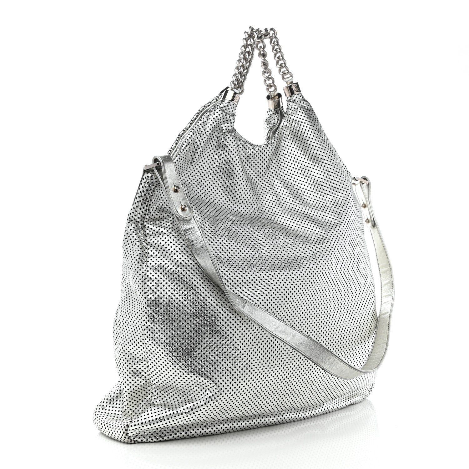 Chanel Metallic Glazed Calfskin Perforated Medium Rodeo Drive Tote Silver 3 of 10