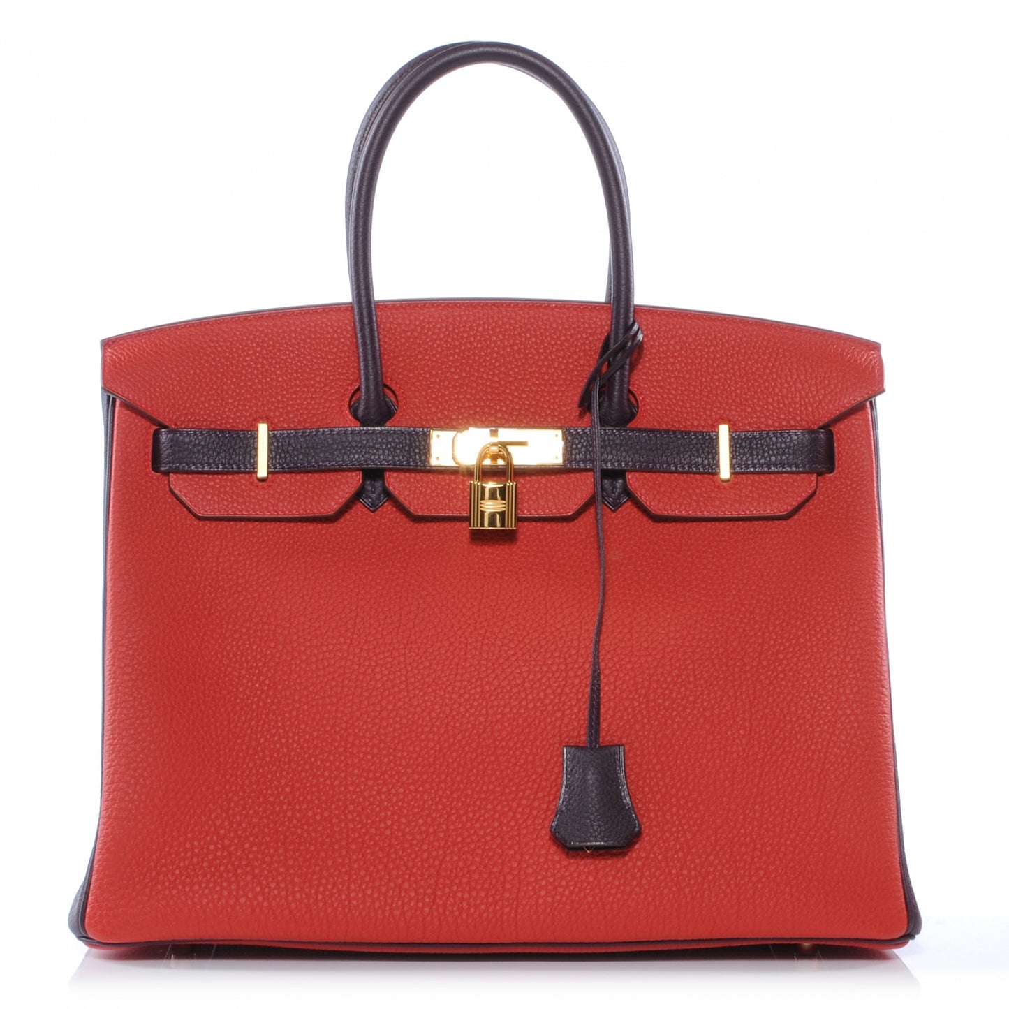 Togo Bi Color Horseshoe Birkin 35 Rouge Casaque and Raisin