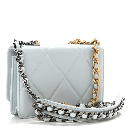 Chanel Lambskin Quilted Chanel 19 Wallet On Chain WOC Light Blue 3 of 12