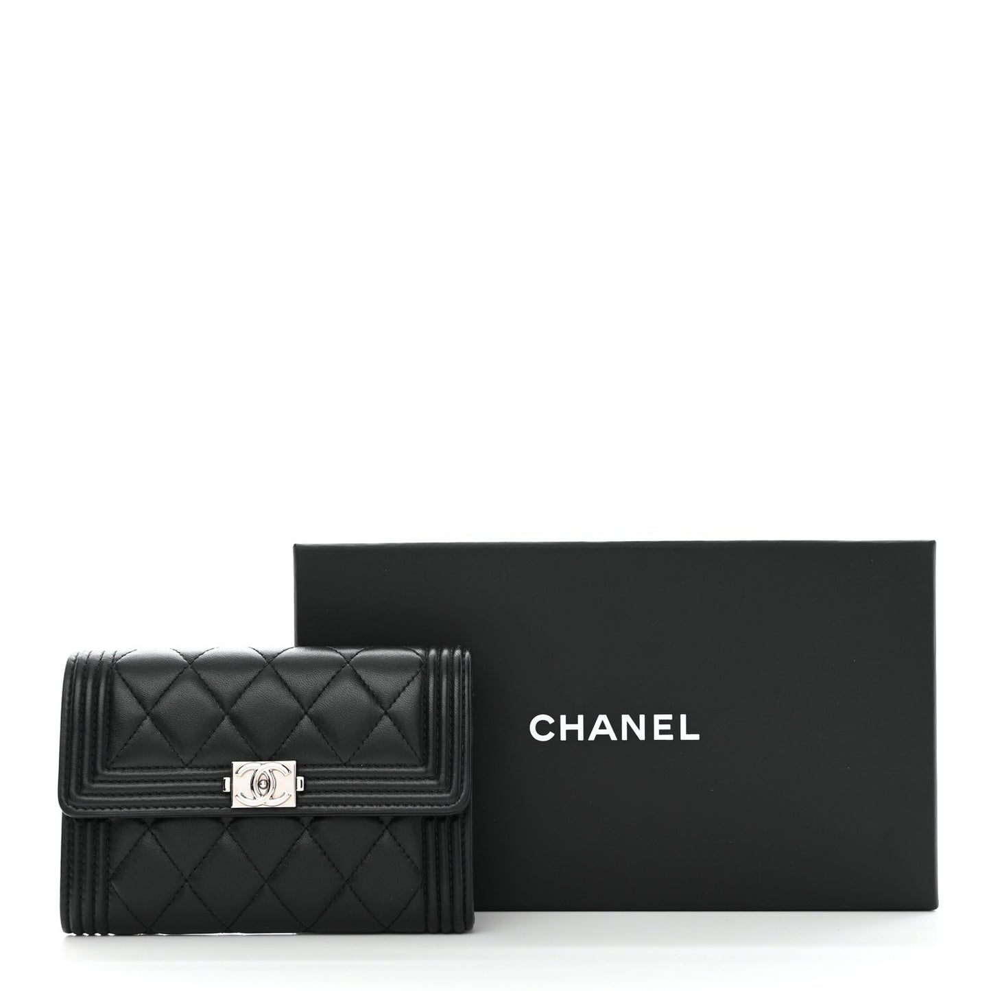 Lambskin Quilted Medium Boy Flap Wallet Black