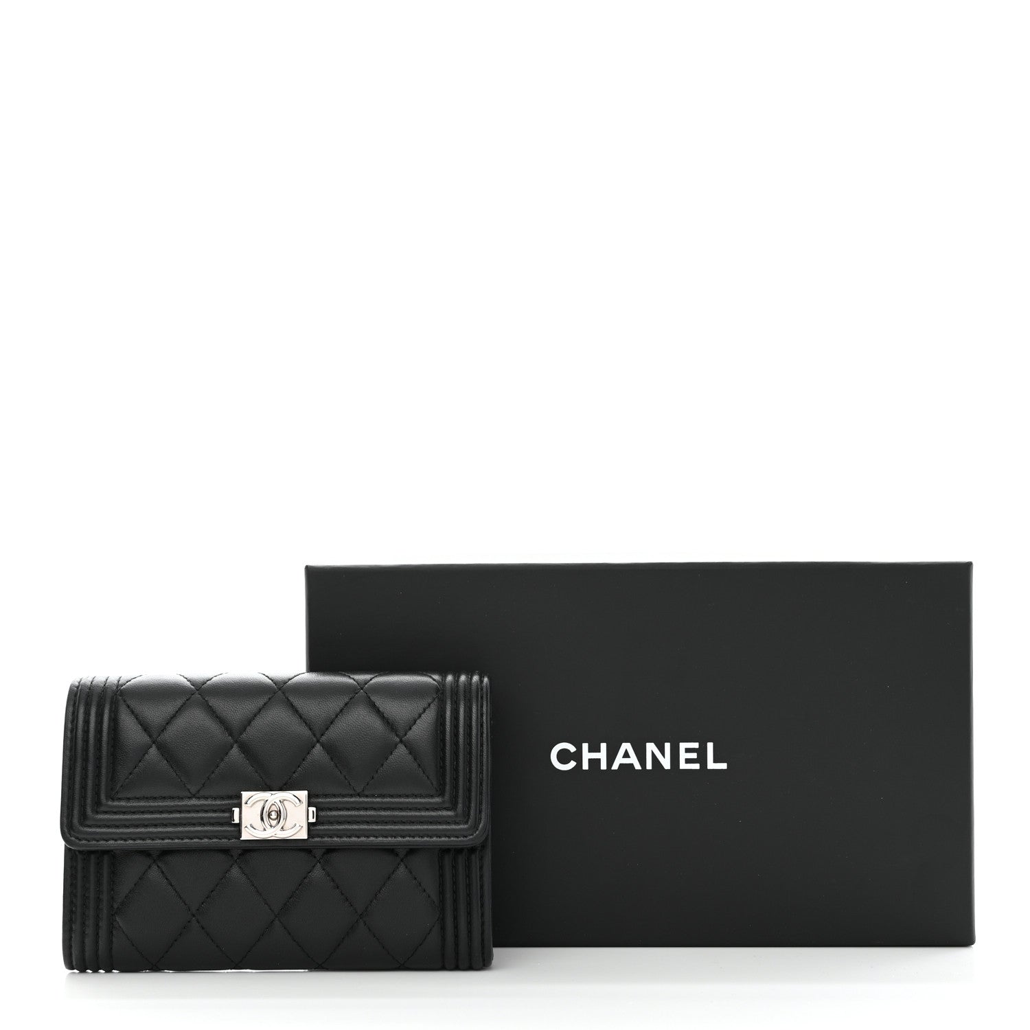 Chanel Lambskin Quilted Medium Boy Flap Wallet Black 9 of 9