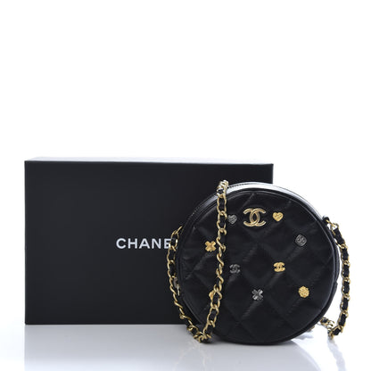 Chanel Lambskin Quilted Studded Round Clutch With Chain Black 9 of 9