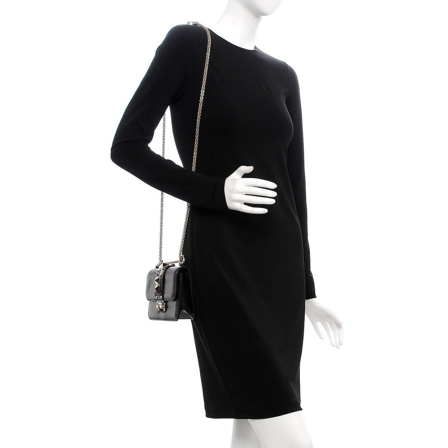 Vitello Mini Glam Lock Rockstud Flap Black