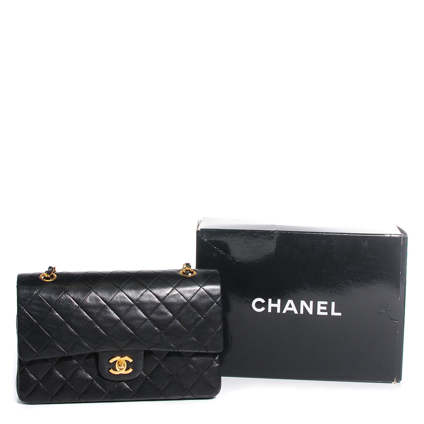 Lambskin Quilted Medium Double Flap Black