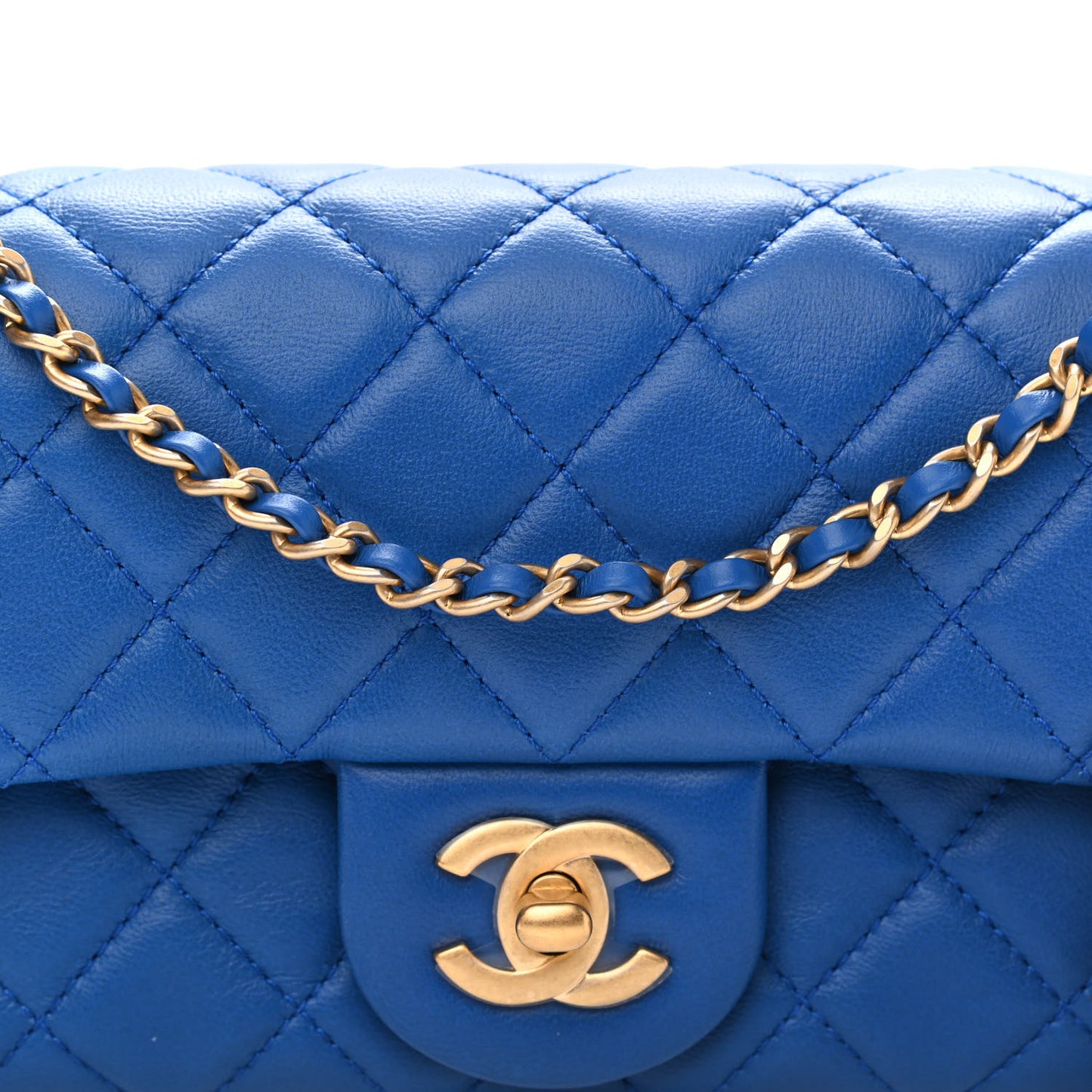 Lambskin Quilted Pearl Crush Mini Rectangular Flap Blue