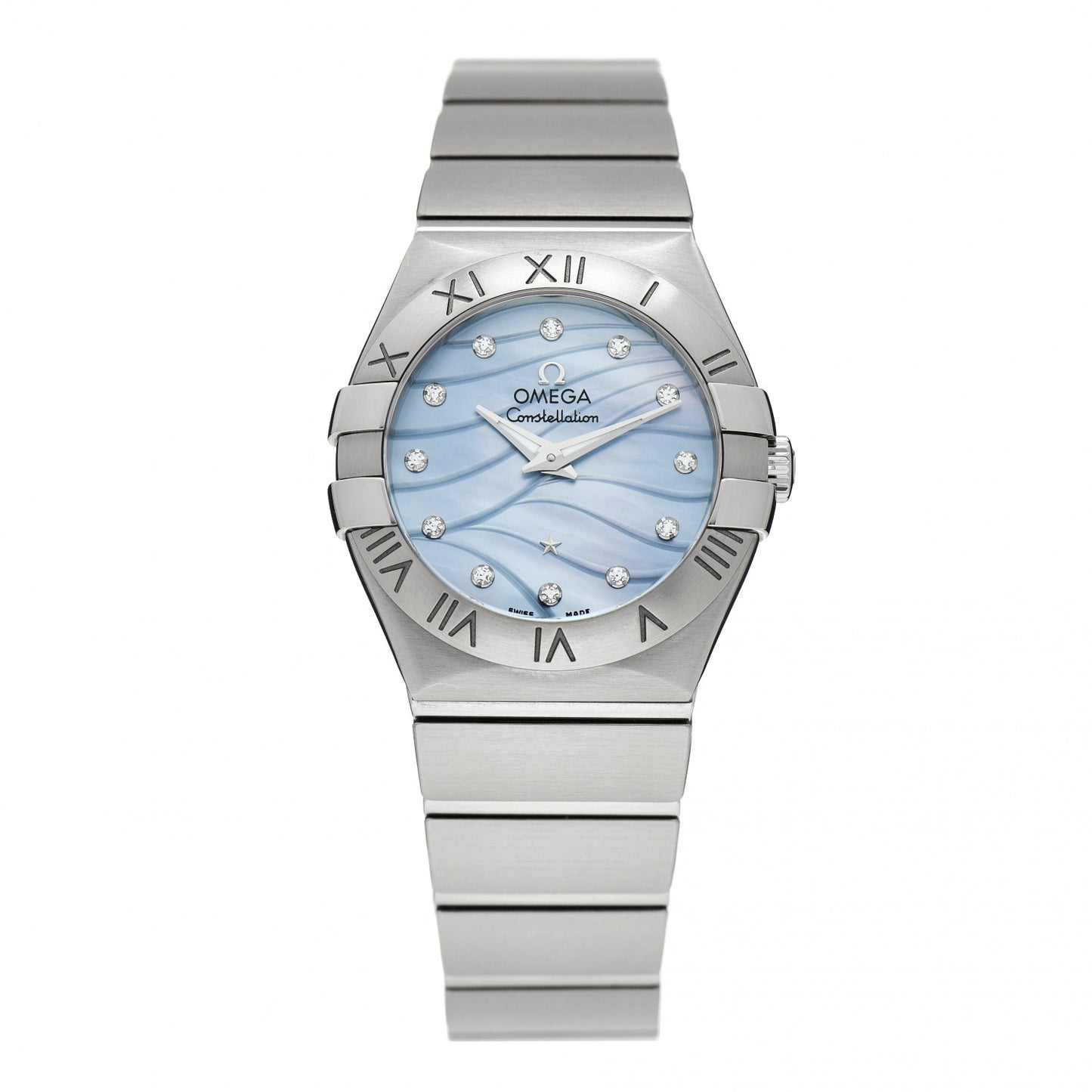 Stainless Steel Diamond Blue Mother of Pearl 28mm Constellation Quartz Watch 123.10.24.60.57.001