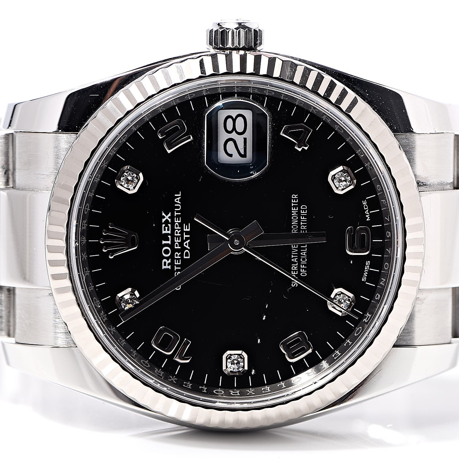 Rolex Stainless Steel 18K White Gold Diamond 34mm Oyster Perpetual Date Watch Black 115234 4 of 8