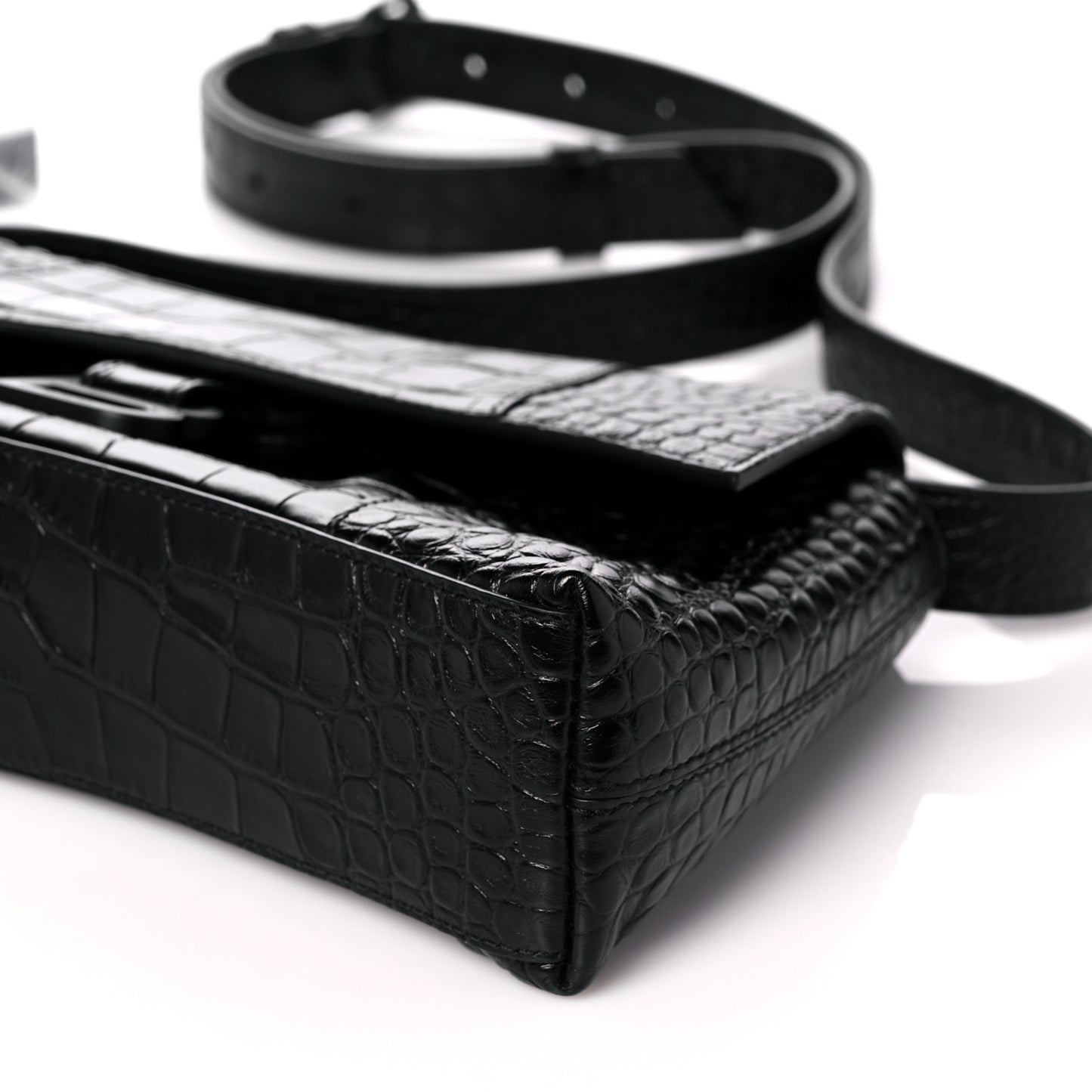 Extra Supple Calfskin Crocodile Embossed Monochrome XS Downtown Shoulder Bag Black