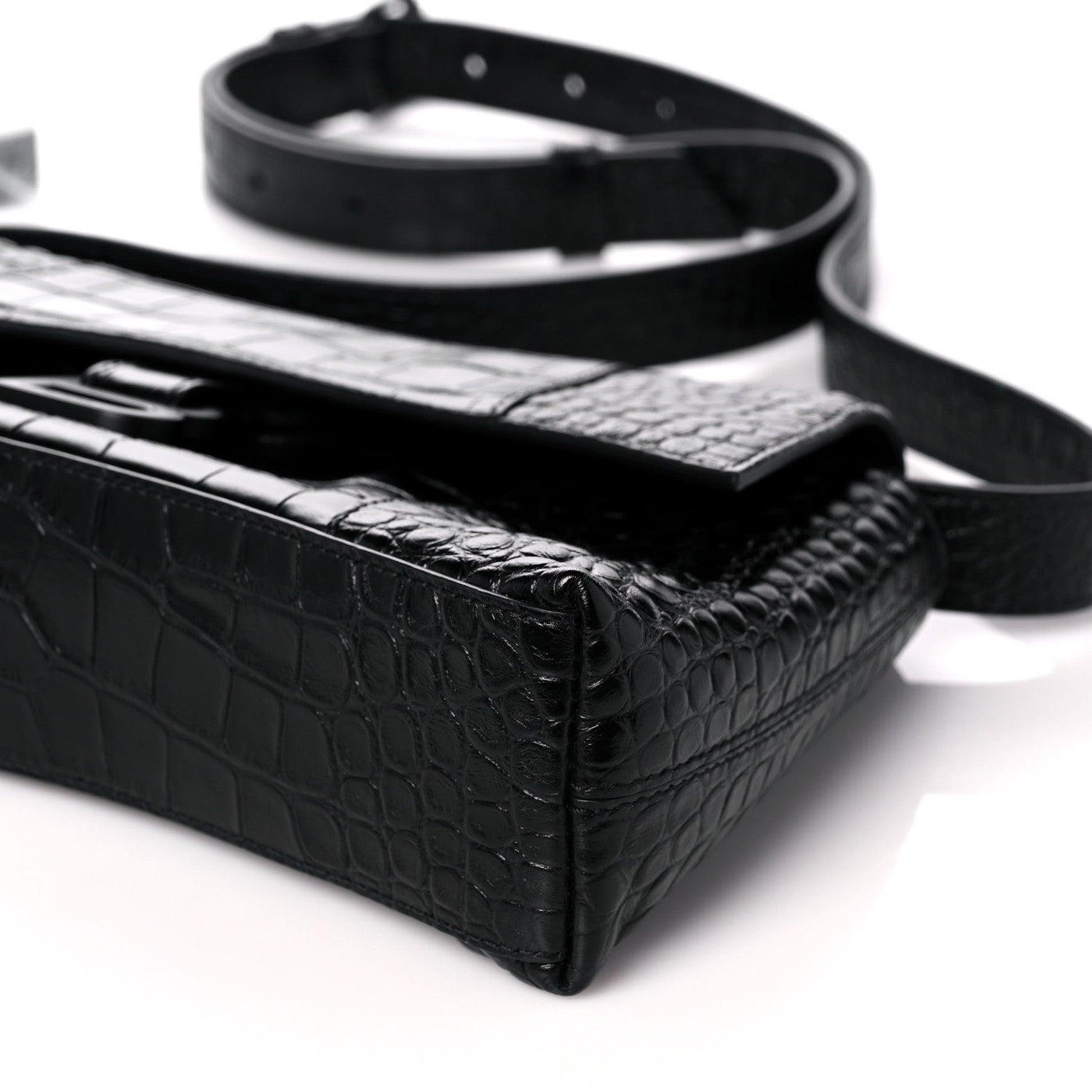 Balenciaga Extra Supple Calfskin Crocodile Embossed Monochrome XS Downtown Shoulder Bag Black 6 of 12