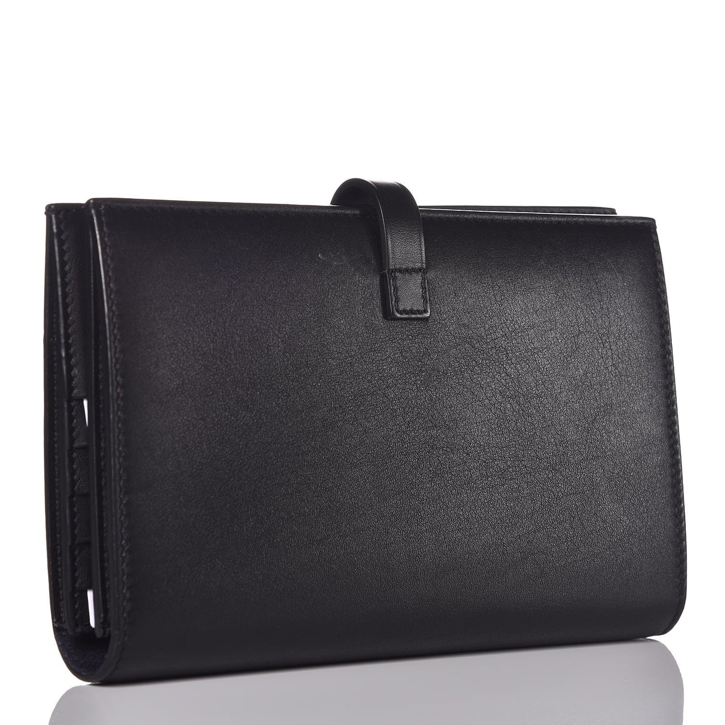 Shiny Smooth Calfskin Large Multifunction V Shape Wallet Navy Black