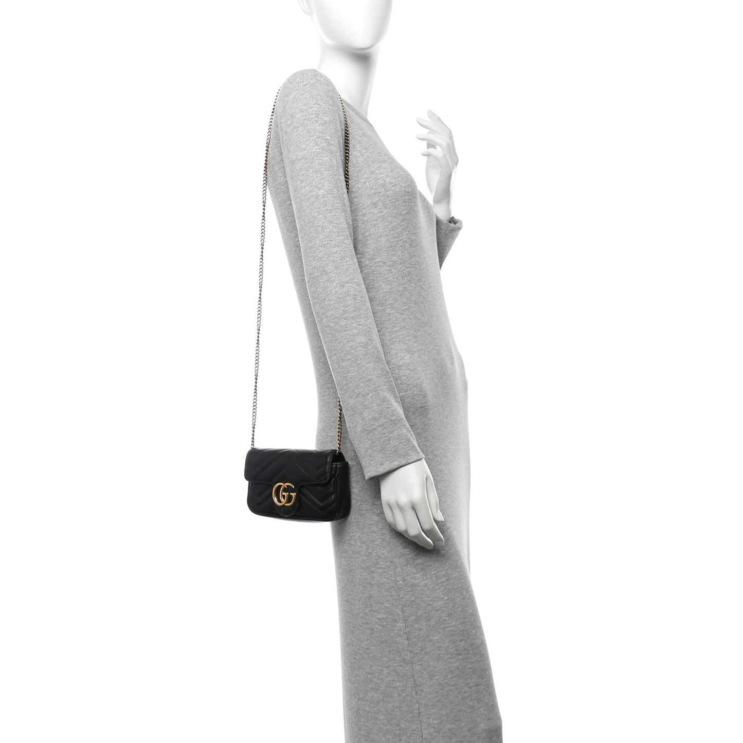 Calfskin Matelasse Super Mini GG Marmont Shoulder Bag Black