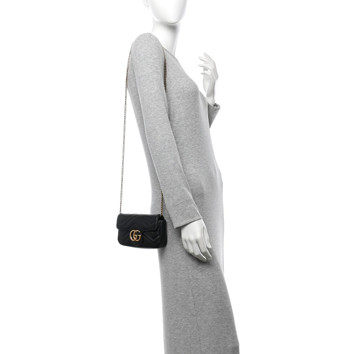 Gucci Calfskin Matelasse Super Mini GG Marmont Shoulder Bag Black 2 of 11