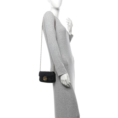 Gucci Calfskin Matelasse Super Mini GG Marmont Shoulder Bag Black 2 of 11