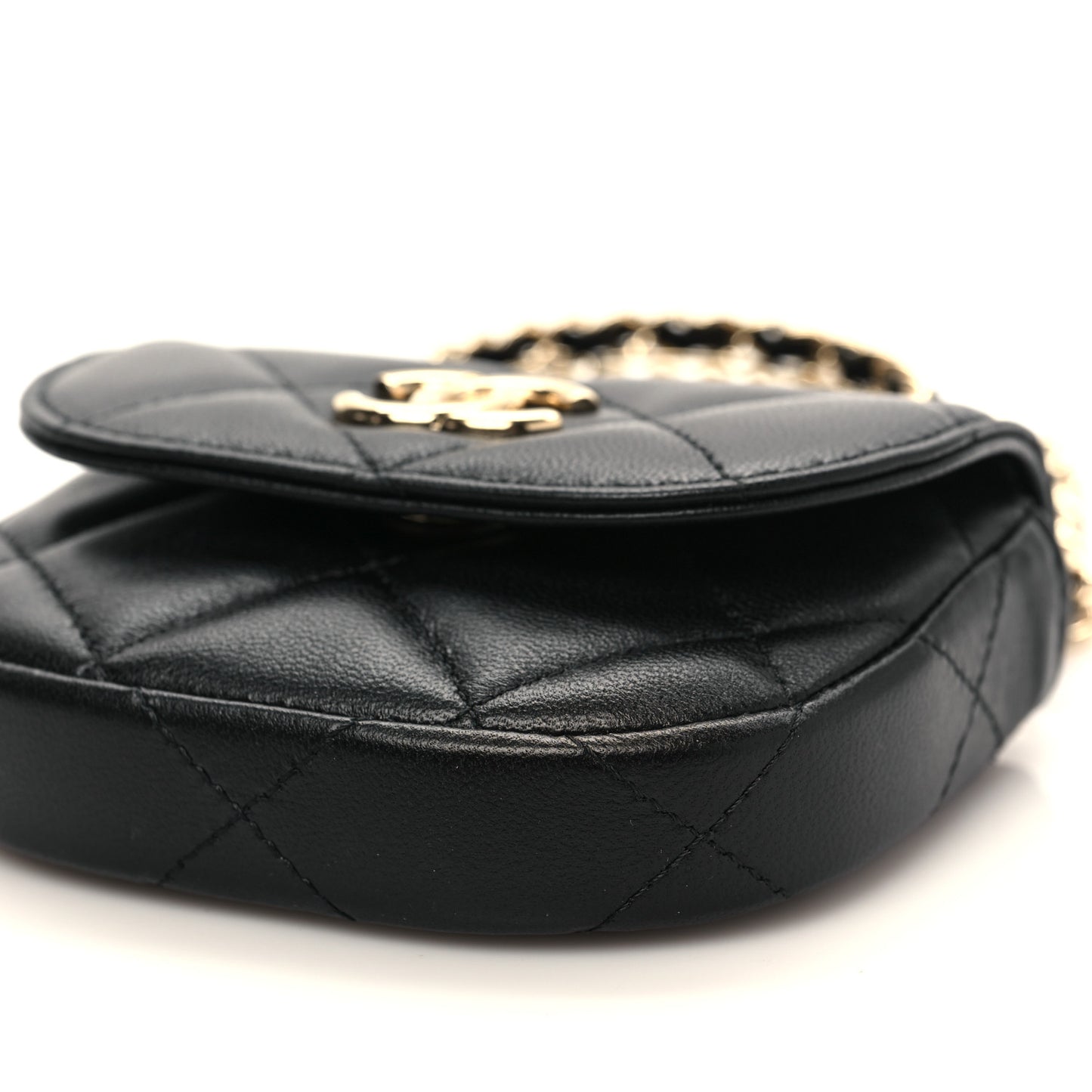 Lambskin Quilted Pearl Top Handle Clutch With Chain Black