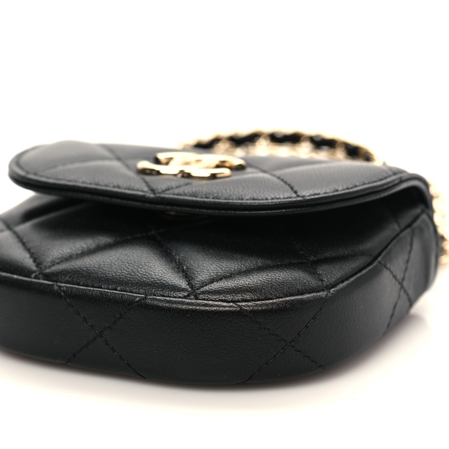 Chanel Lambskin Quilted Pearl Top Handle Clutch With Chain Black 11 of 11