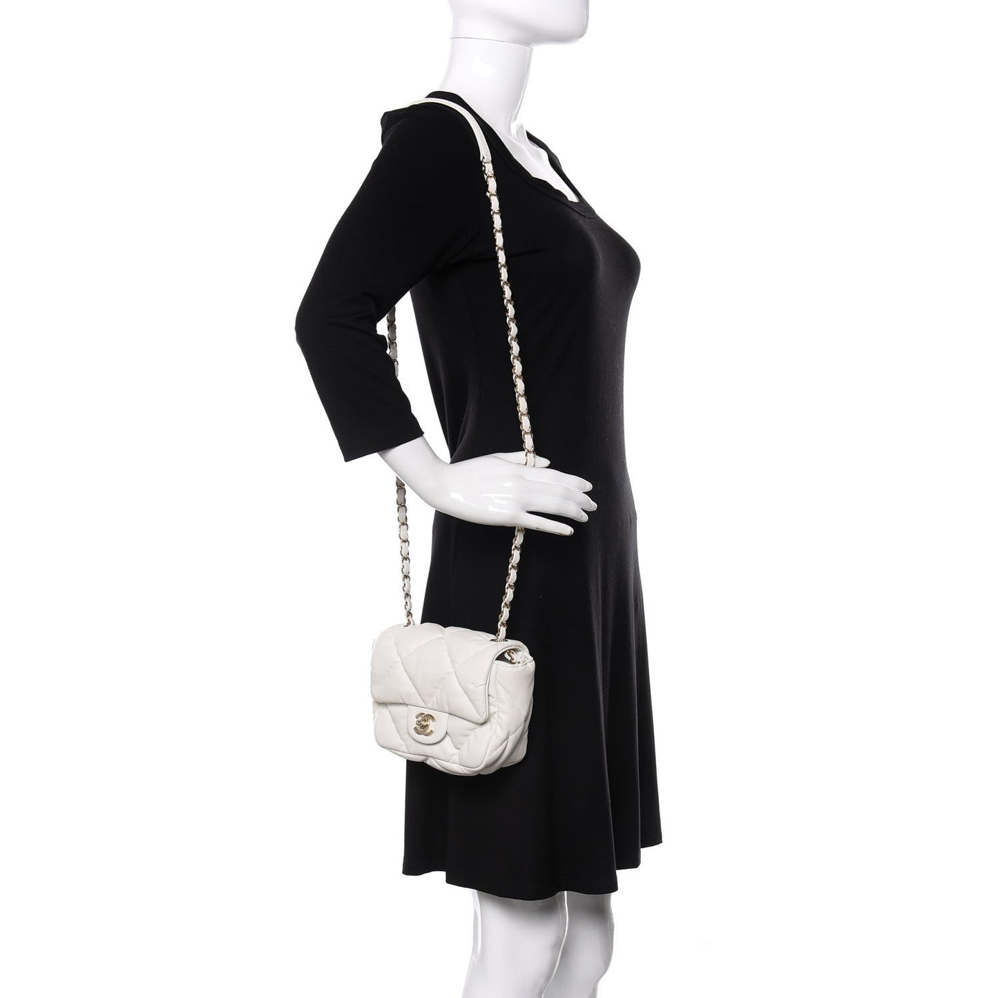 Calfskin Quilted Mini Square Bubbly Flap White