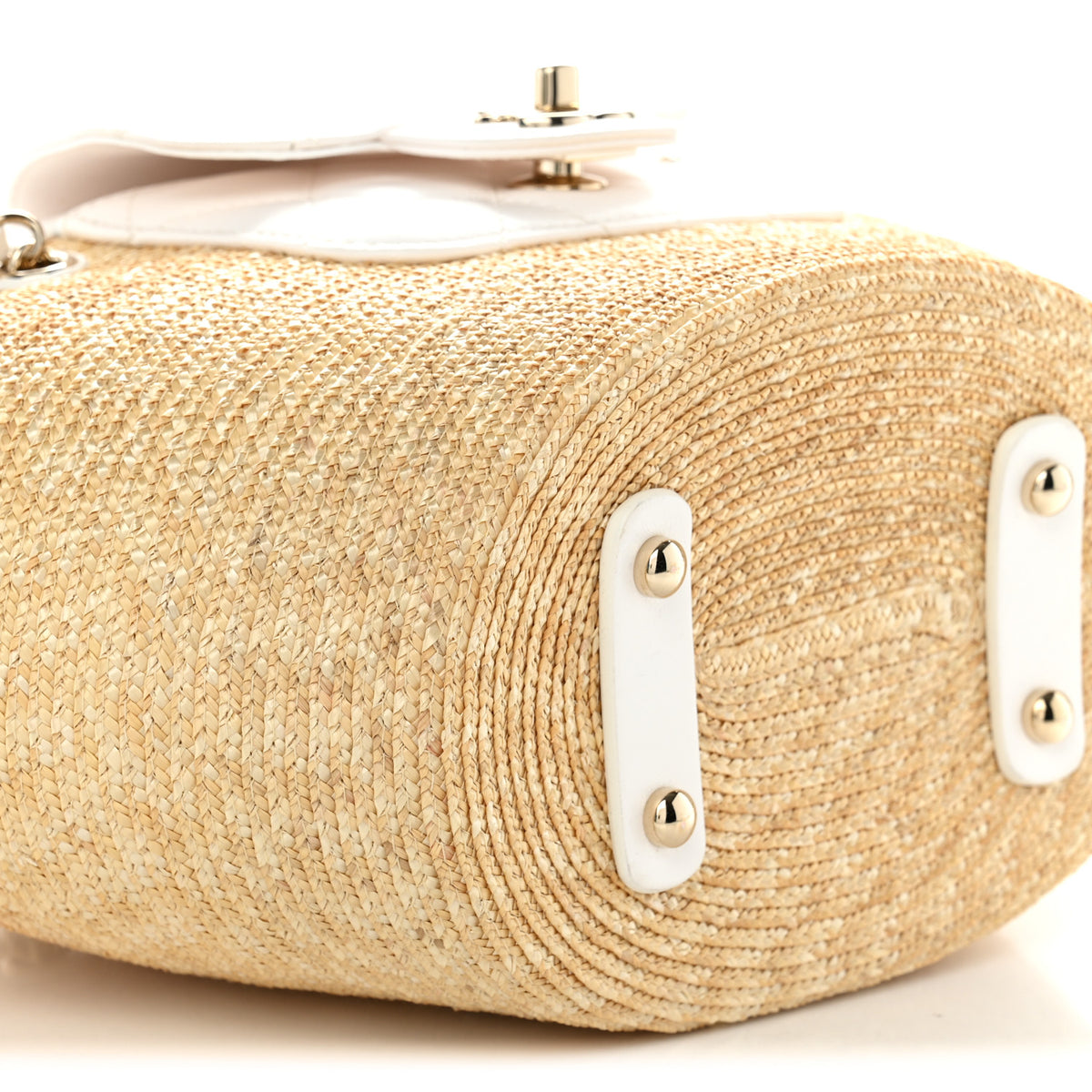 Chanel Raffia Braided Lambskin Small Shopping Tote Beige White 10 of 11