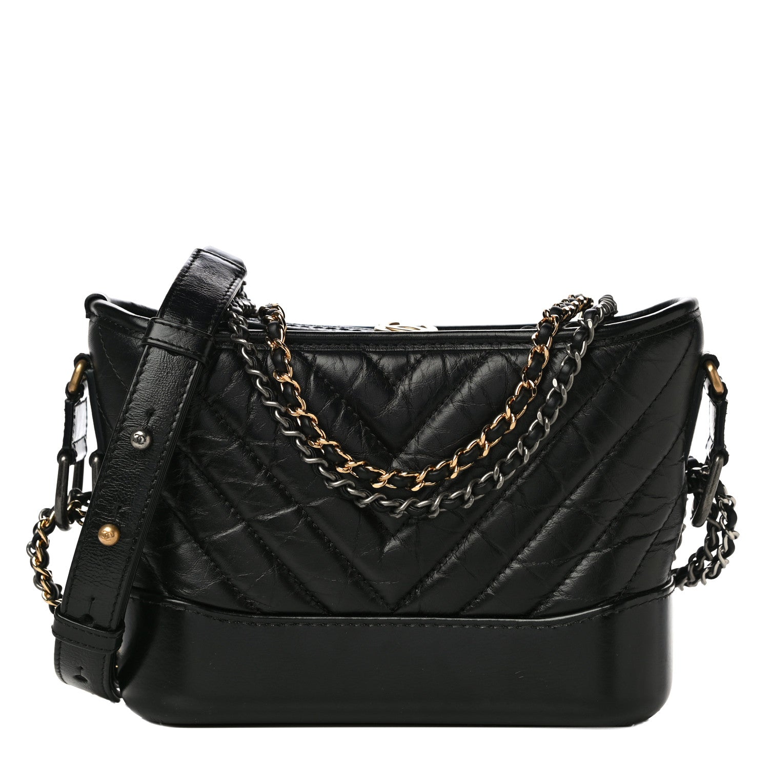 Chanel Aged Calfskin Chevron Quilted Small Gabrielle Hobo Black 1 of 10