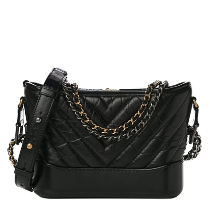 Chanel Aged Calfskin Chevron Quilted Small Gabrielle Hobo Black 1 of 10