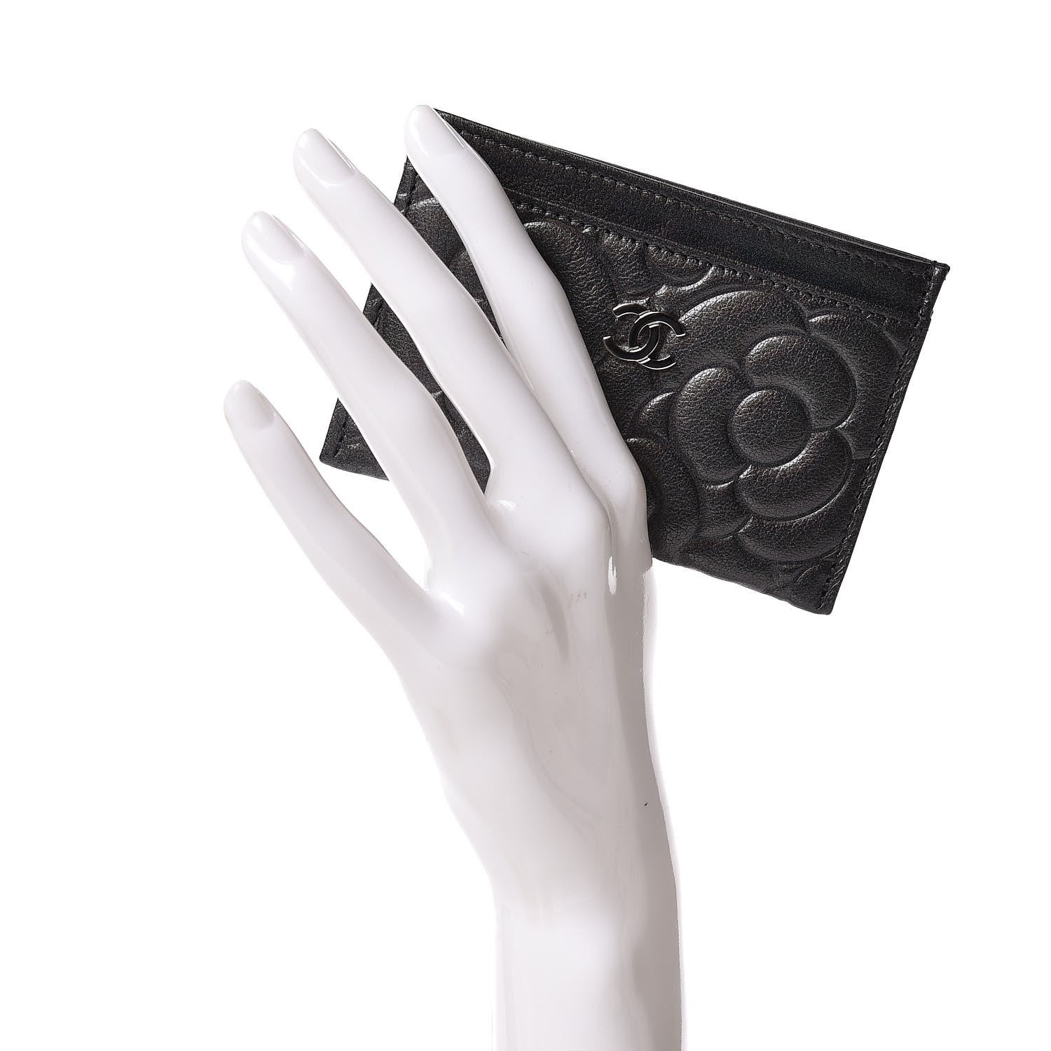 Chanel Goatskin Camellia Embossed Card Holder Anthracite 2 of 9