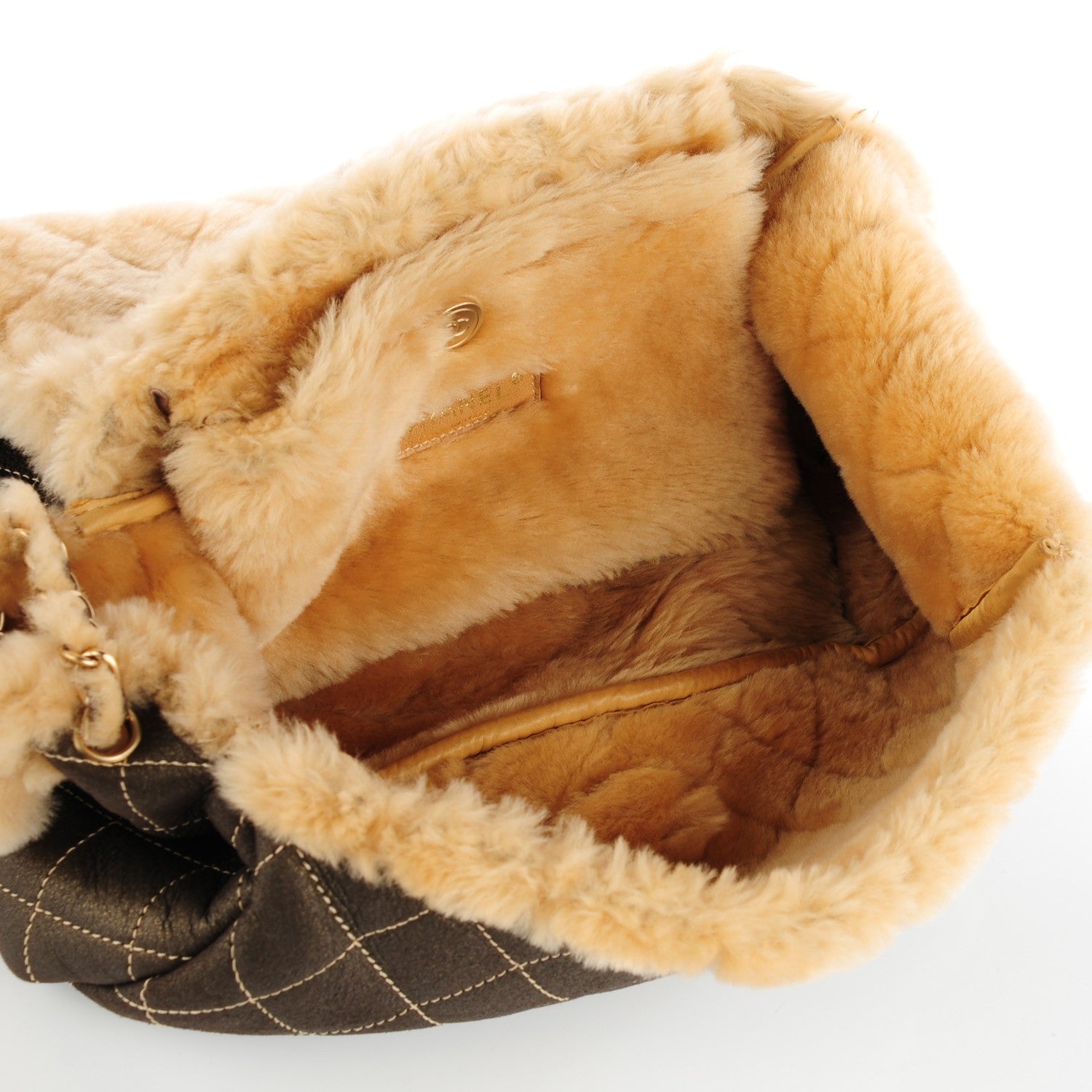 Chanel Shearling Suede Quilted Fur Flap Metallic Bronze 8 of 8