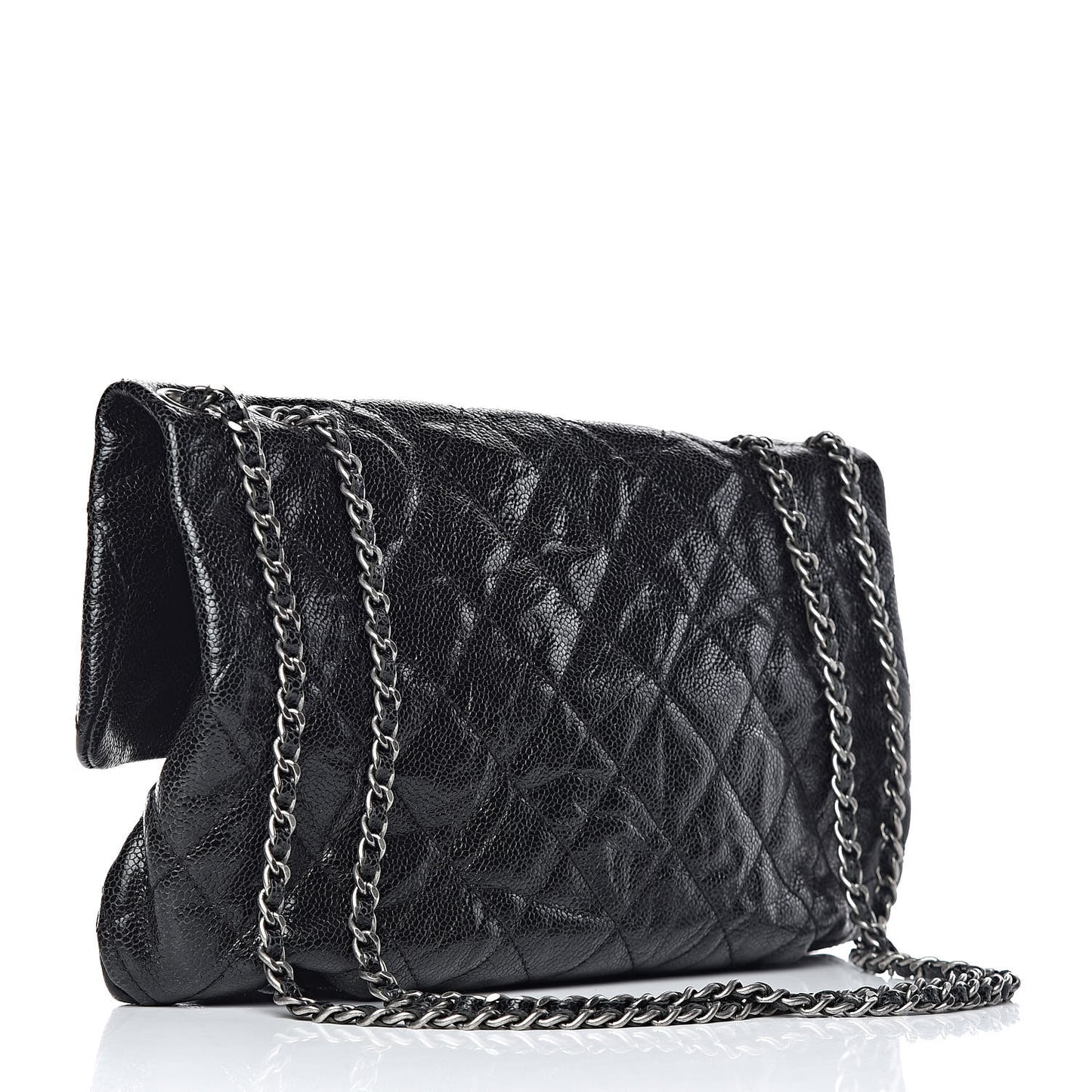 Caviar Quilted Medium Elastic Flap Black