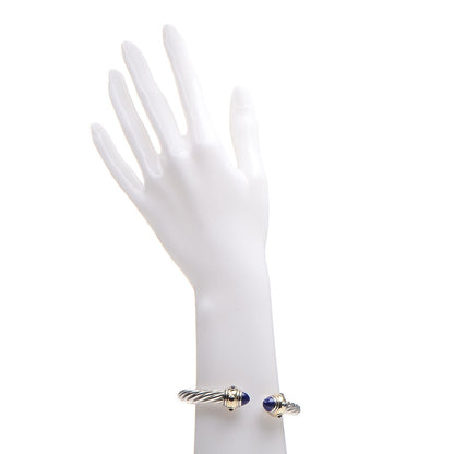 David Yurman Sterling Silver 14K Yellow Gold Lapis Amethyst 8mm Cable Classics Bracelet 2 of 6