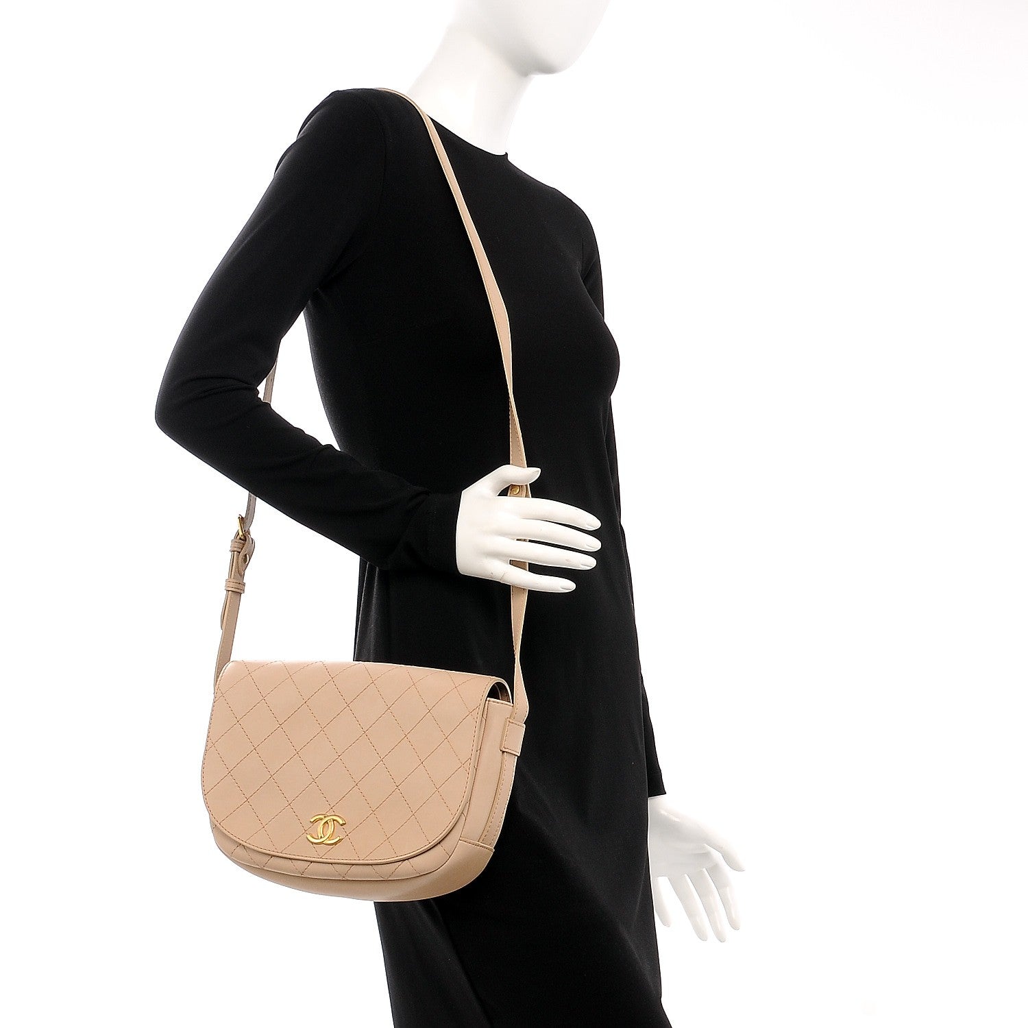 Chanel Calfskin Quilted Saddle Messenger Flap Beige 2 of 8