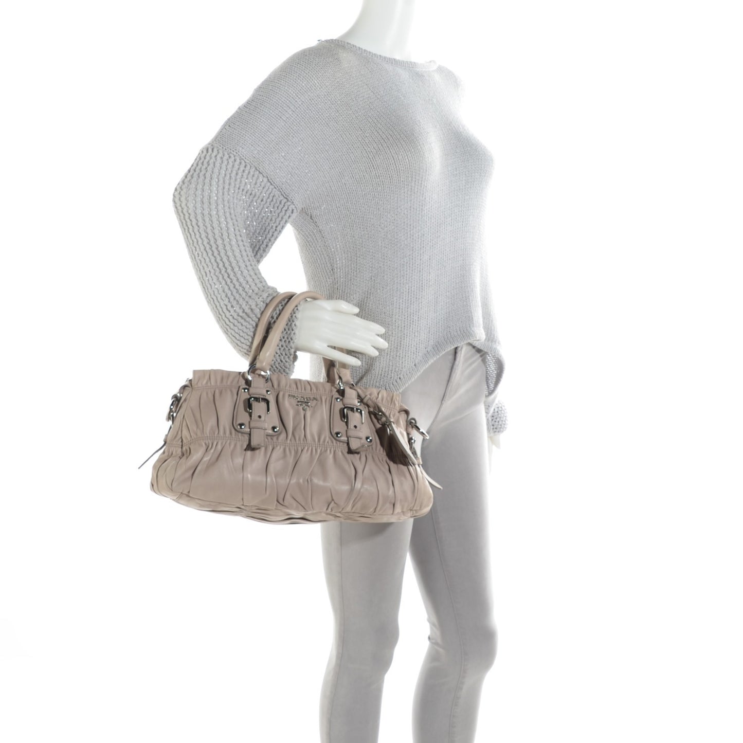 Nappa Gaufre Shopping Satchel Pomice