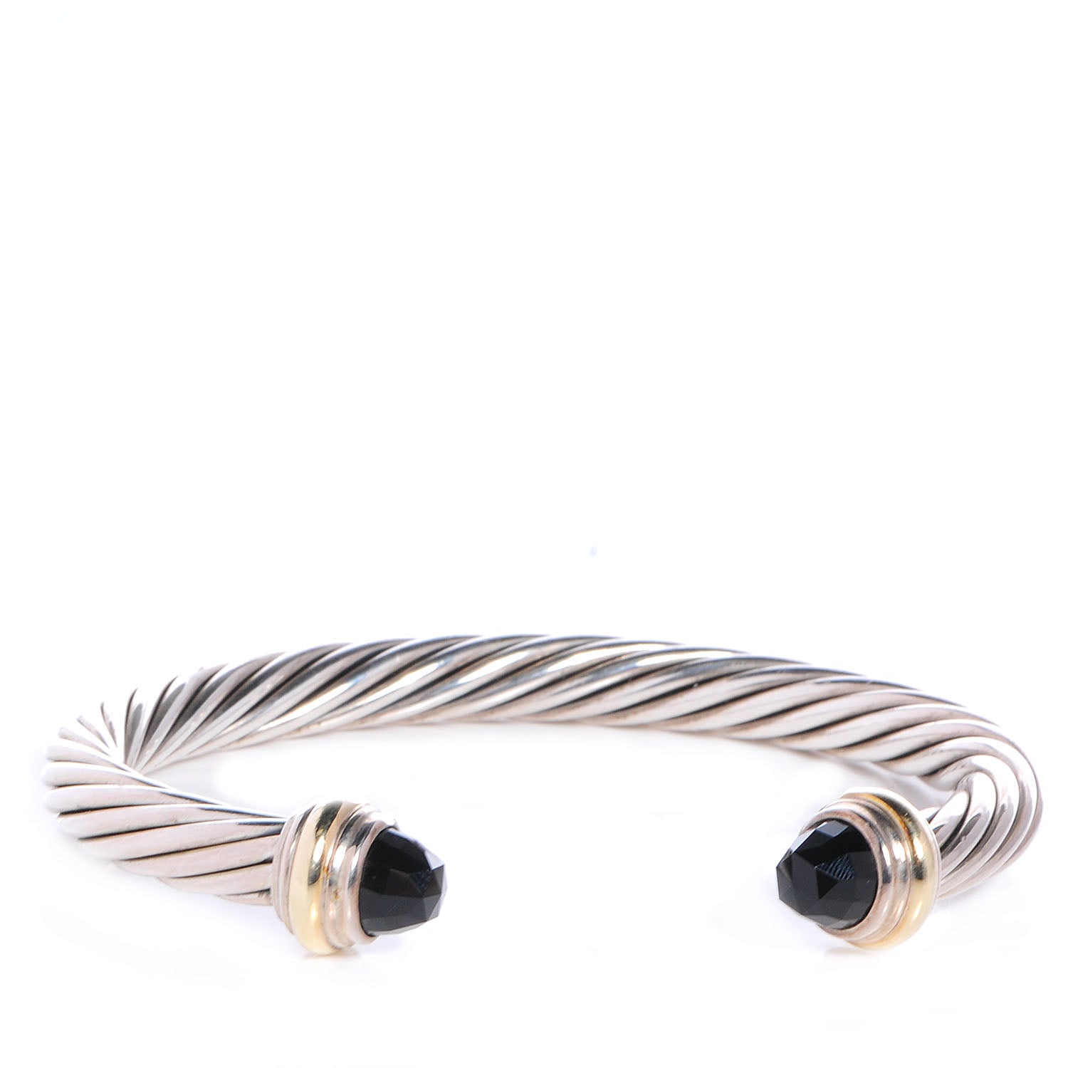 David Yurman Sterling Silver 14K Yellow Gold Black Onyx 7mm Cable Classics Bracelet 1 of 6