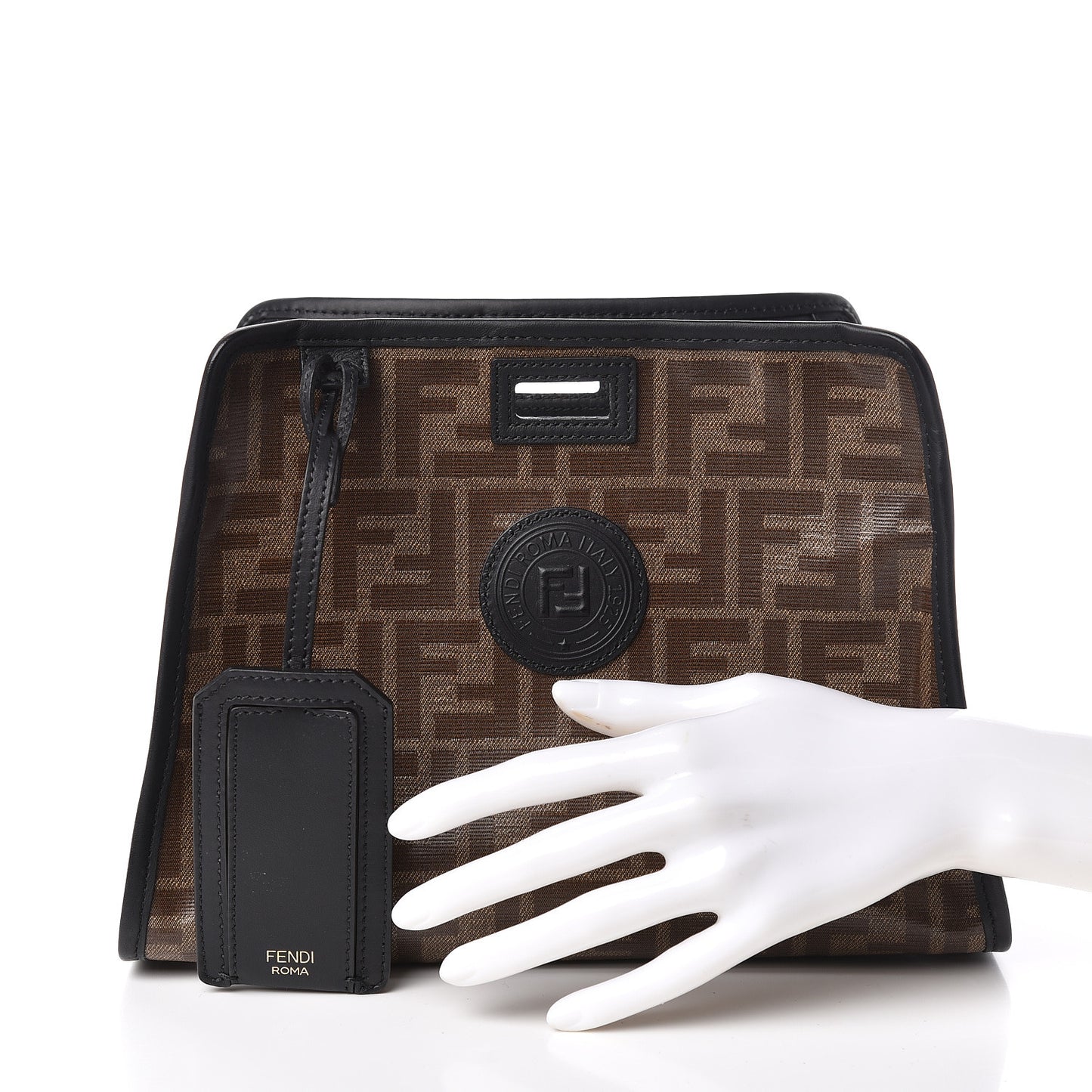 Glazed Fabric Vitello Century FF 1974 Stamp Patch Mini Peekaboo Defender Cover Mogano Panna Black