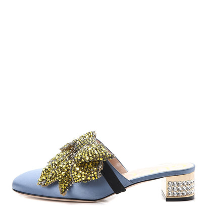 Gucci Silk Satin Crystal Embellished Bow Mules 38 Carta Zucchero 1 of 11