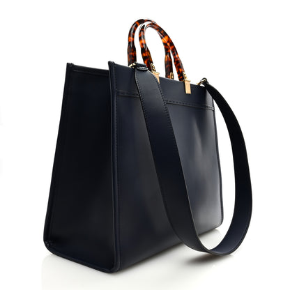 Fendi Vitello King Plexiglass Logo Embossed Medium Fendi Sunshine Shopper Tote Midnight 3 of 8