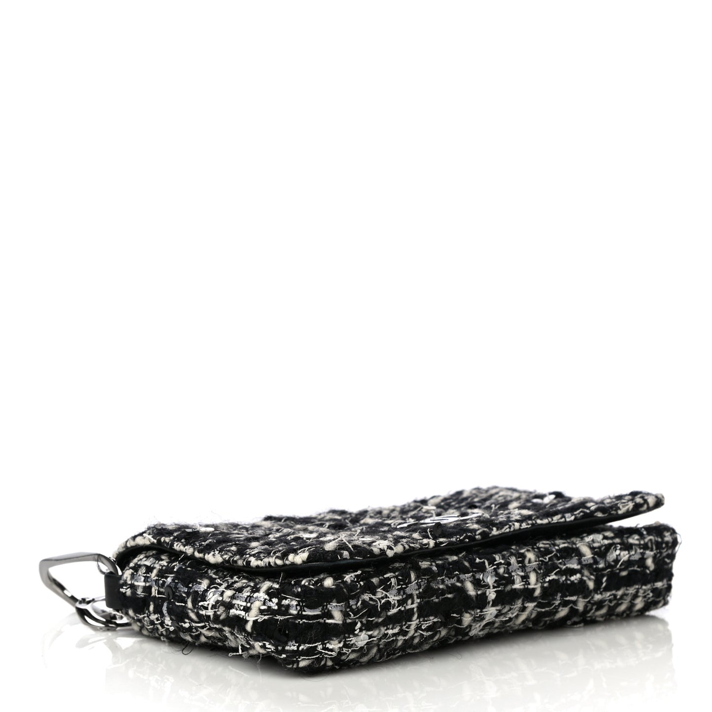 Sequin Tweed Single Flap Ecru Black
