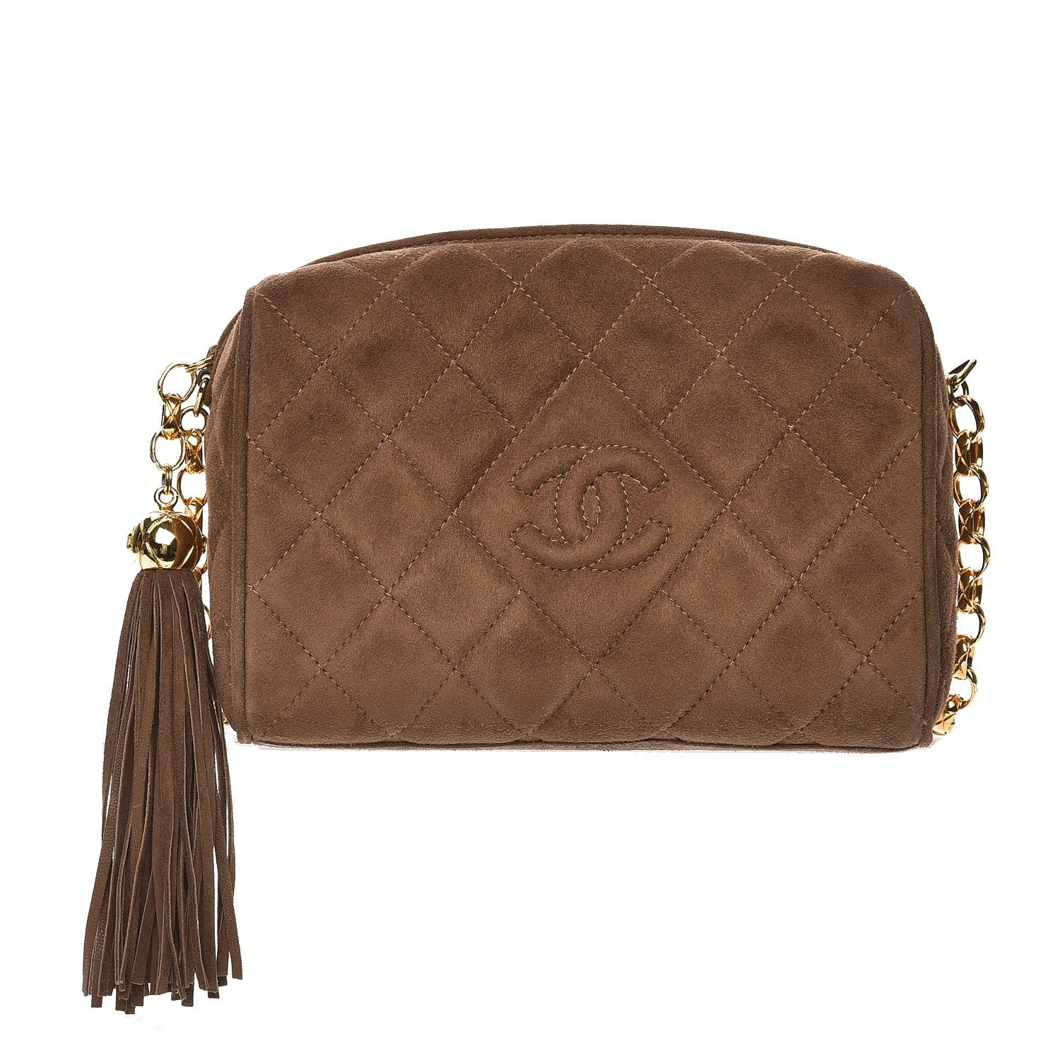 Chanel Suede Quilted Tassel Camera Case Brown 1 of 11