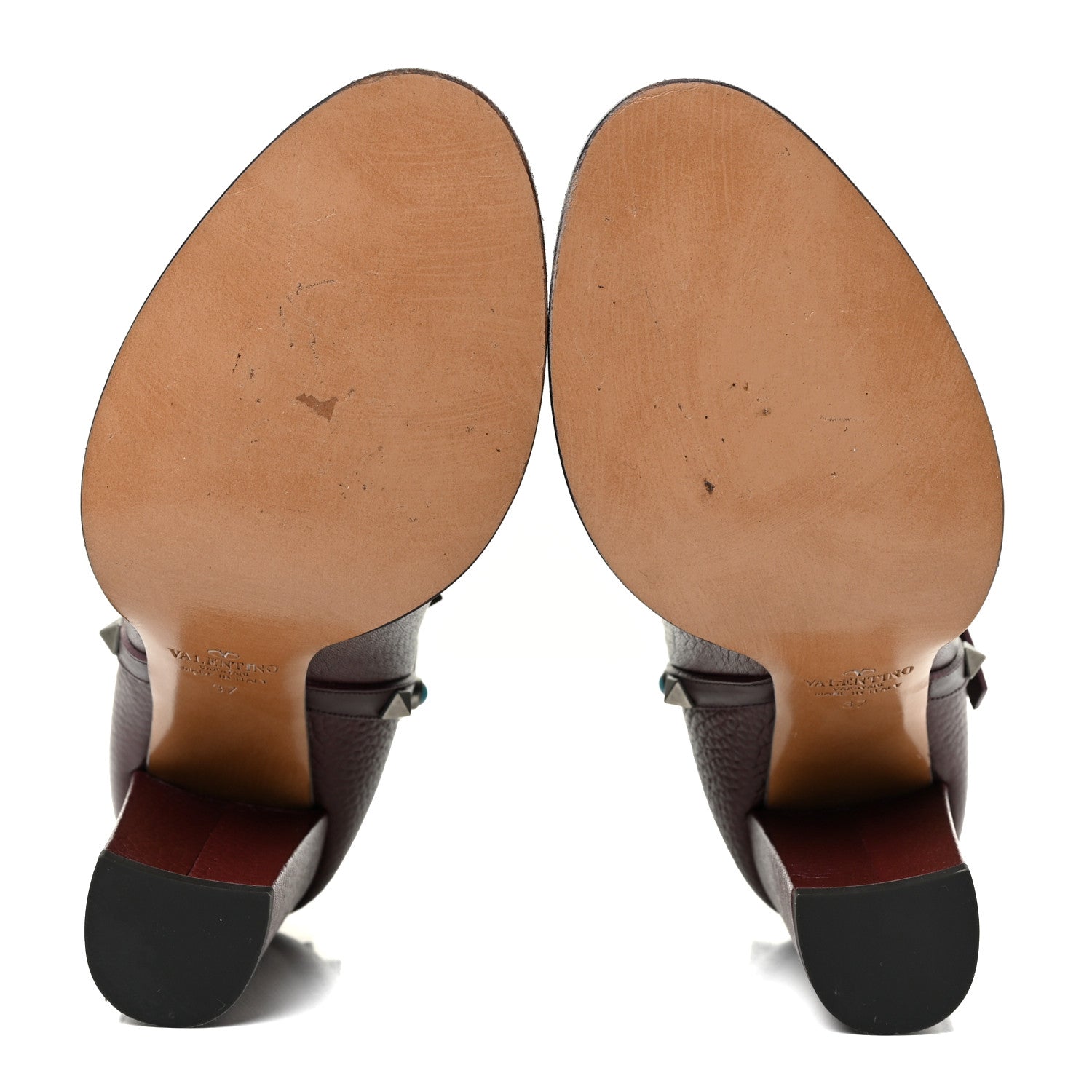 Valentino Garavani Pebbled Calfskin Rockstud Rolling Double Buckle 100mm Block Heel Ankle Boots 37 Rubin 6 of 19