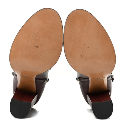 Valentino Garavani Pebbled Calfskin Rockstud Rolling Double Buckle 100mm Block Heel Ankle Boots 37 Rubin 6 of 19