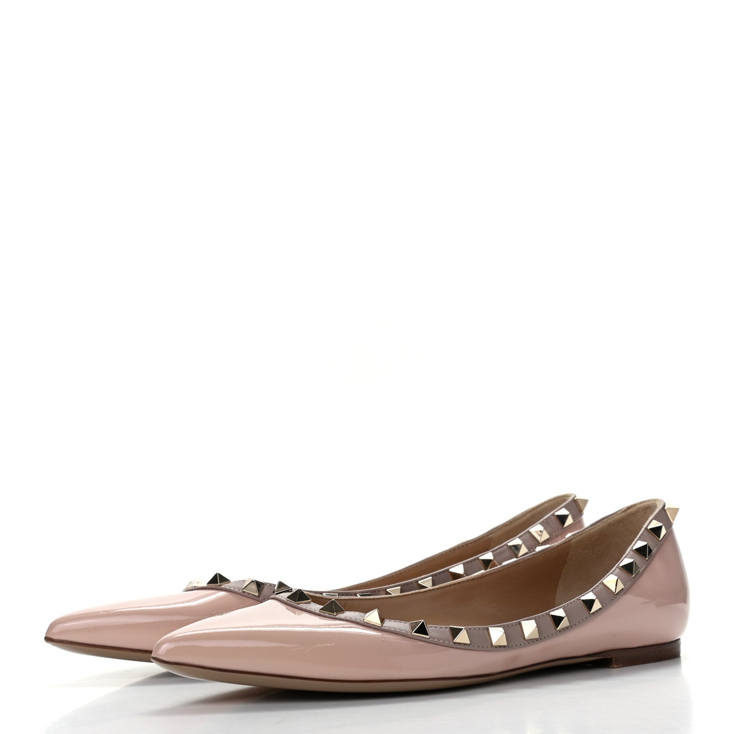 Patent Nappa Rockstud Ballerina Flats 38 Camel Rose Poudre