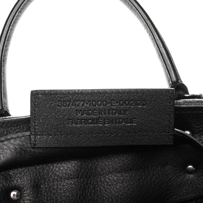 Balenciaga Shearling Silver Metallic Edge Hardware Papier Mini A4 Tote Black 8 of 9