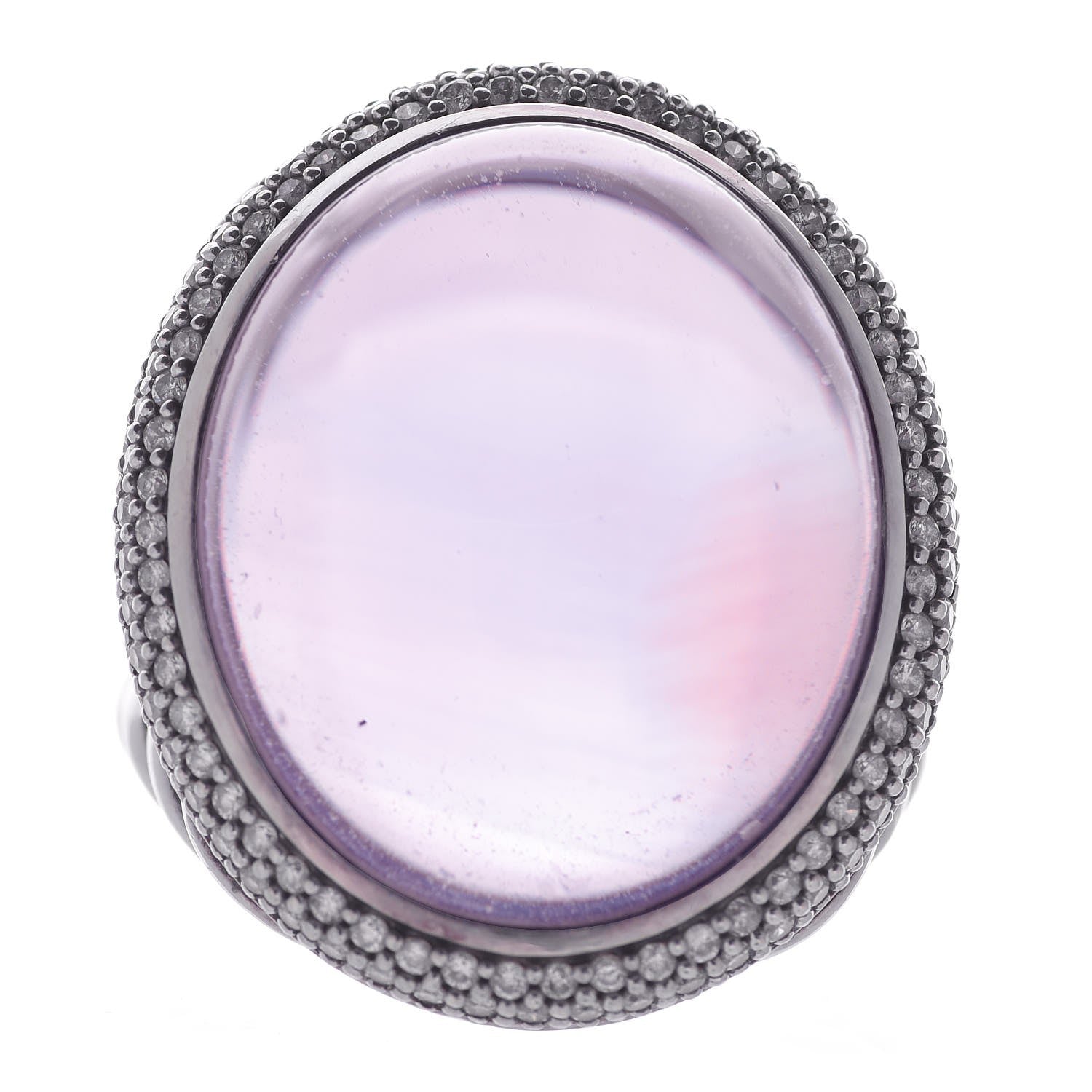 David Yurman Sterling Silver Pink Agate Diamond Signature Oval Ring 55 7.25 1 of 5
